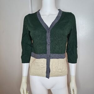 VTG Kate Spade Green Multi Color Button Front Cardigan 100% Wool Size M